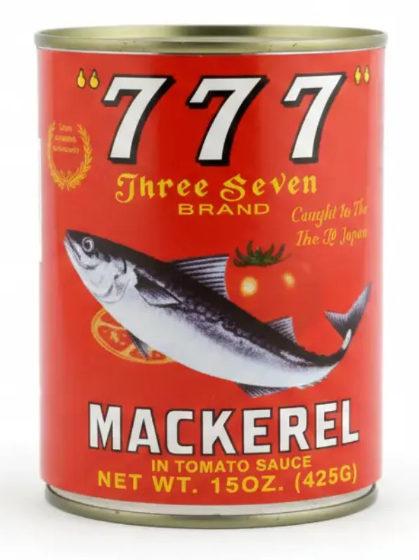 Can of 777 Mackerel in Tomato Sauce