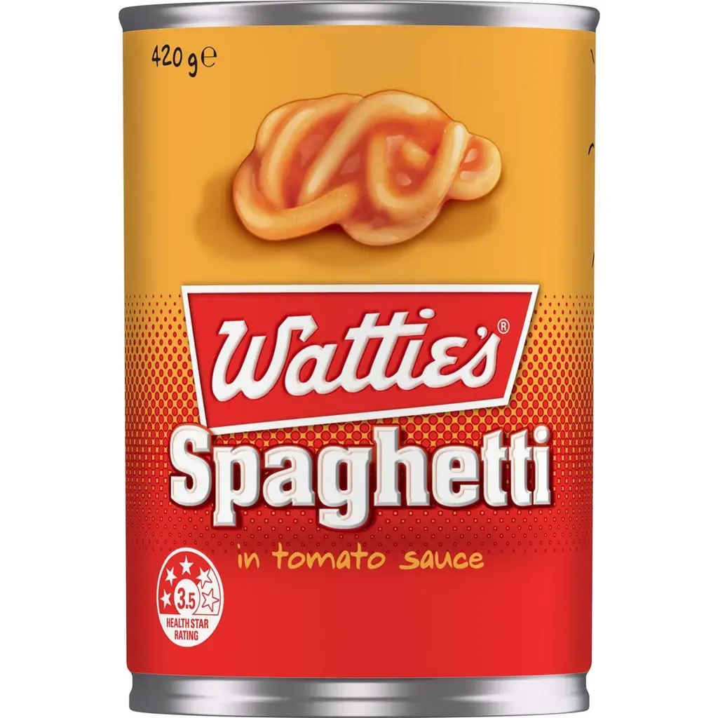 Lata de Watties Spaghetti en Salsa de Tomate